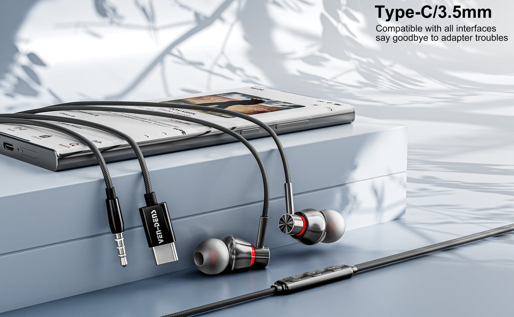 Auriculares Jack 3.5mm negros con goma y metálico | Sonido potente y alta calidad(VEN-DENS EAR021)