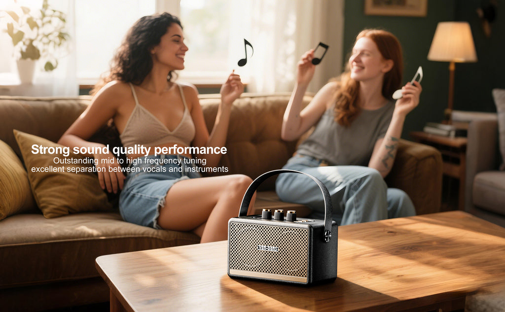 Altavoz portátil estilo retro con Bluetooth 5.3 y sonido potente 10W(VEN-DENS SPK011)