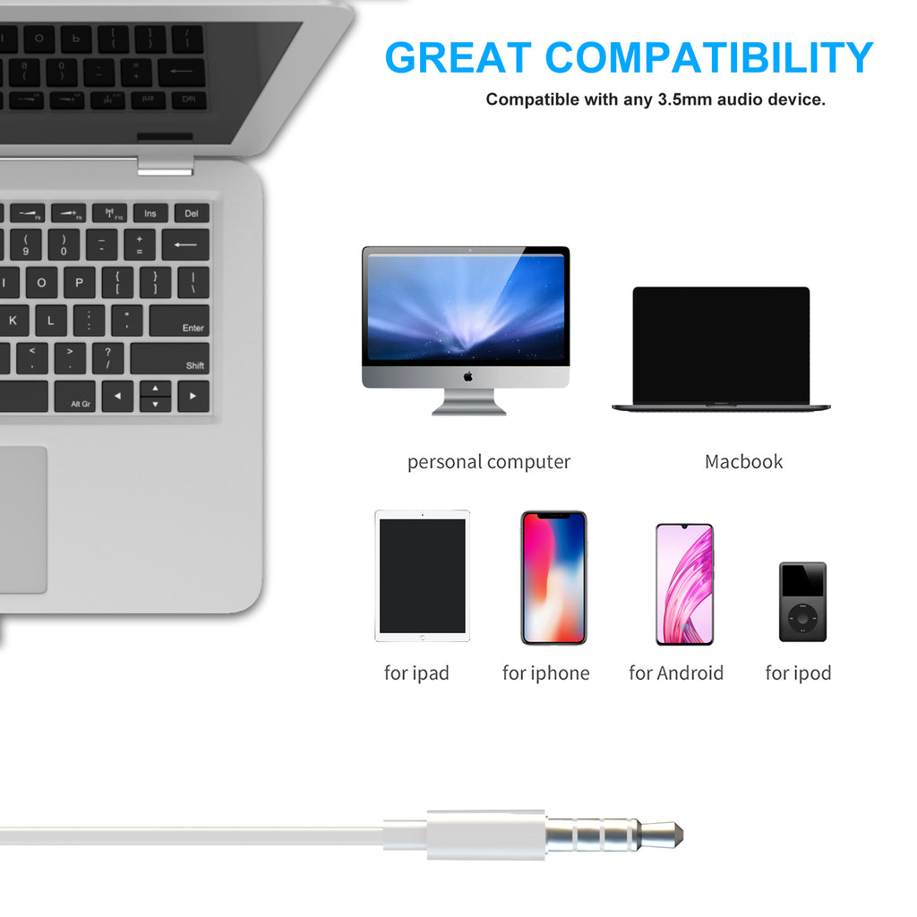 Auriculares con cable Jack 3.5mm blancos sin goma | Cómodos y sonido claro（VEN-DENS EAR005)