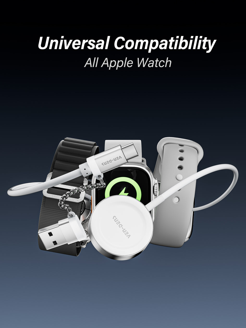 Wireless Cargador magnético para Apple Watch USB + USB-C 2 en 1(VEN-DENS WLC012)