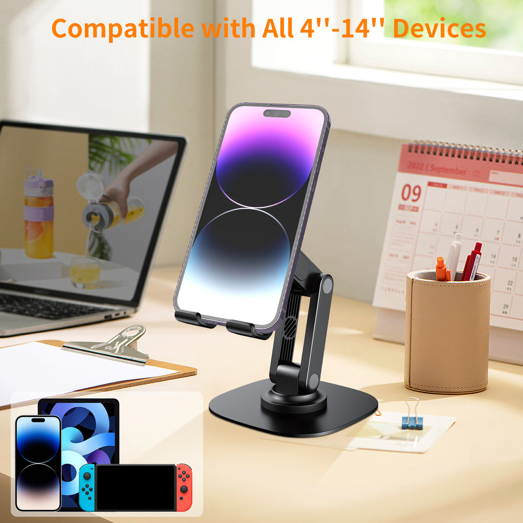 Soporte móvil de escritorio ajustable | Base metálica, rotación 360°, soporte estable para smartphone（VEN-DENS HD027)