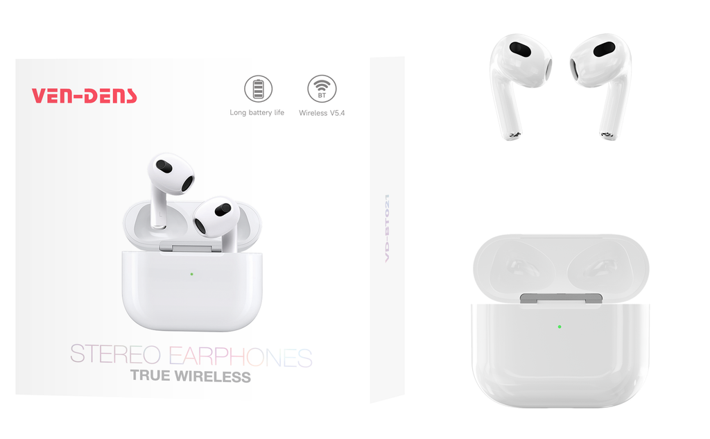 Auriculares Bluetooth blancos tipo AirPods sin goma | Diseño moderno y conexión estable(VEN-DENS BT021)