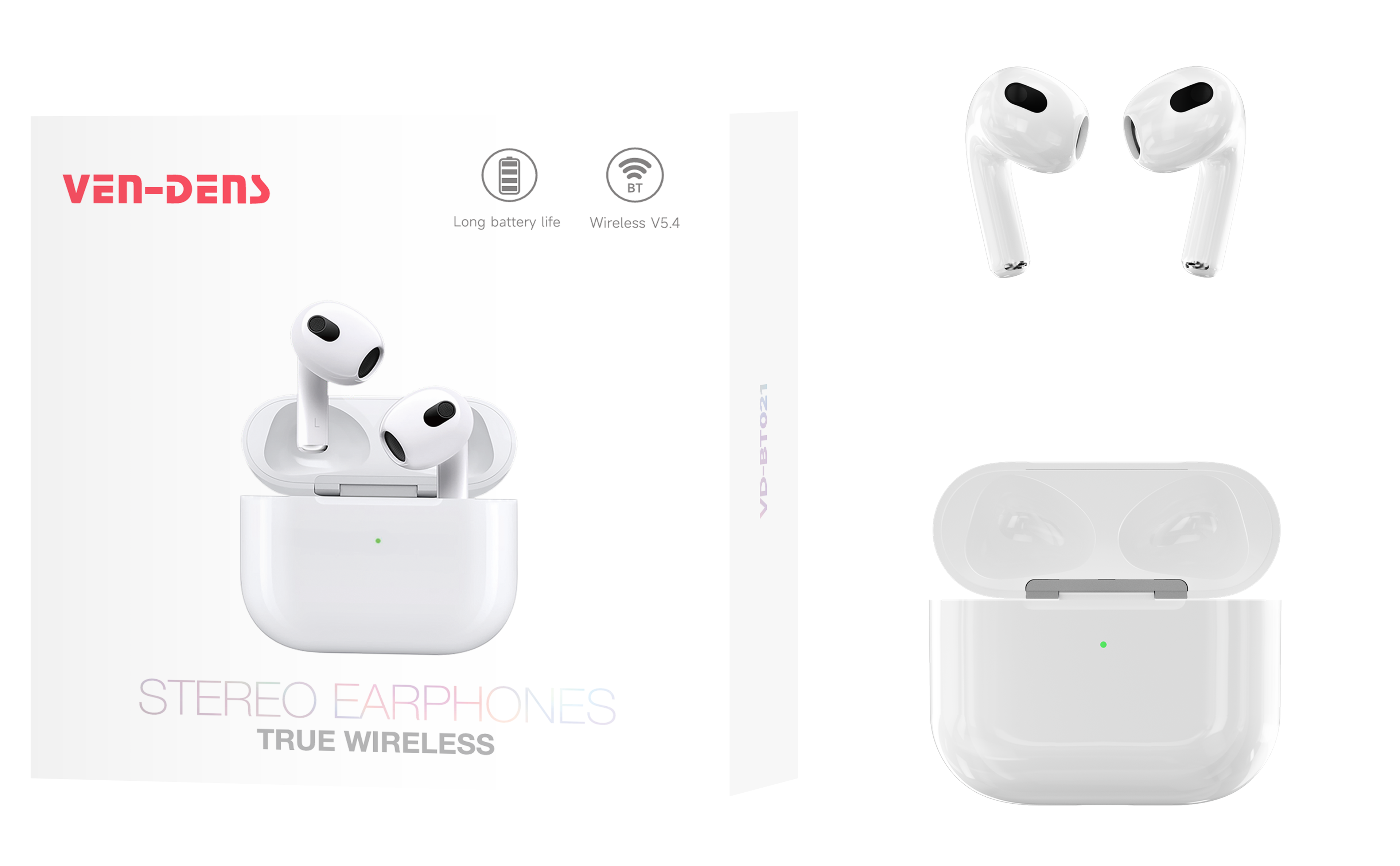 Auriculares Bluetooth blancos tipo AirPods sin goma | Diseño moderno y conexión estable(VEN-DENS BT021)