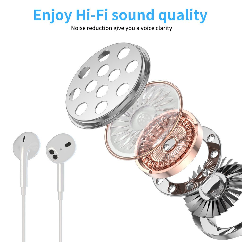 Auriculares con cable Jack 3.5mm blancos sin goma | Cómodos y sonido claro（VEN-DENS EAR005)