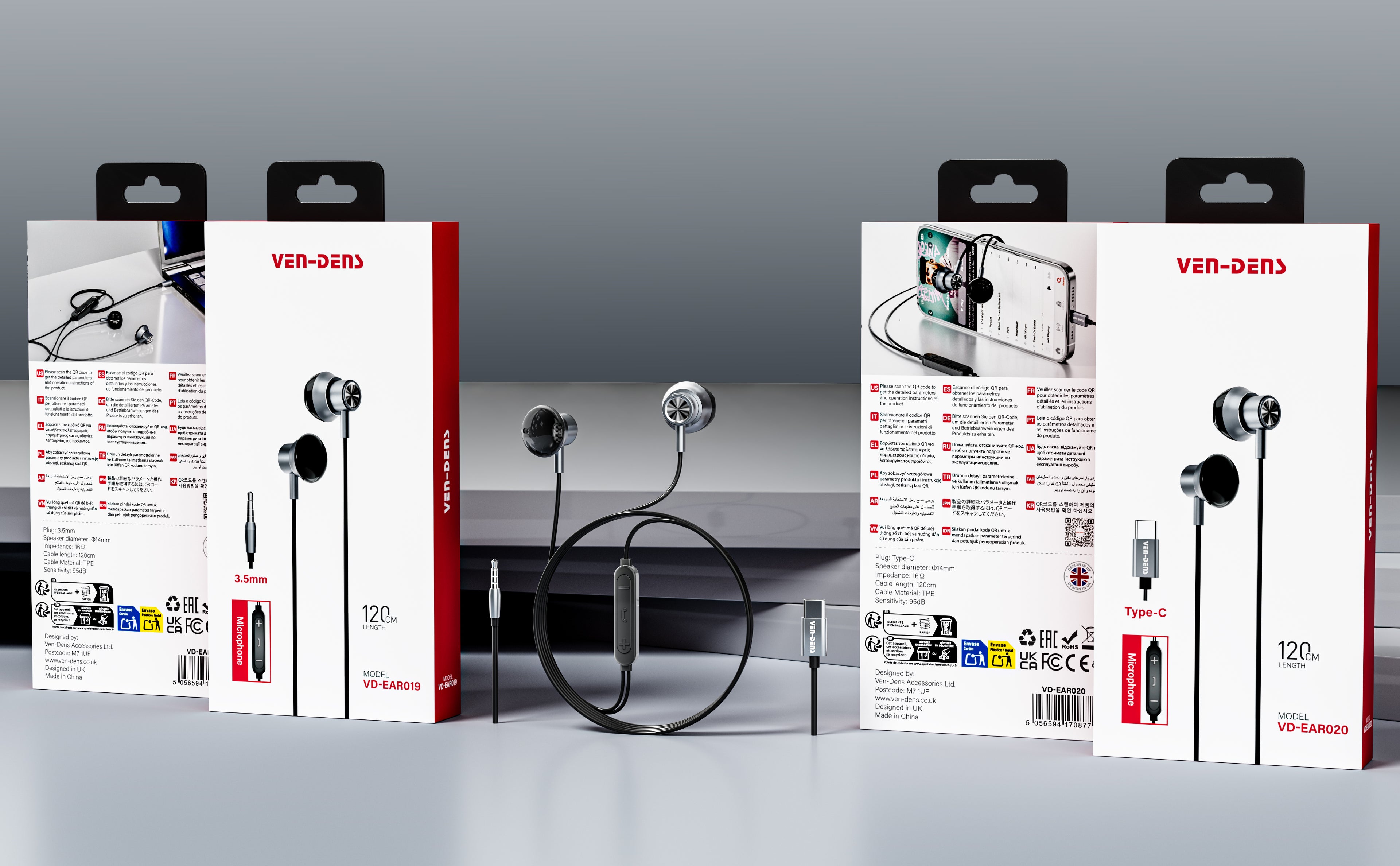 Auriculares USB-C negros sin goma con metálico | Alta calidad y sonido claro(VEN-DENS EAR020)