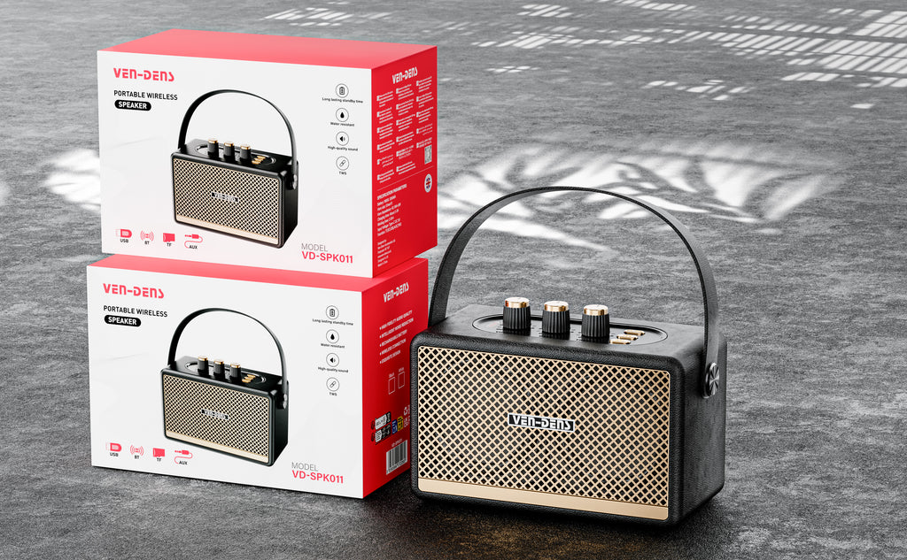 Altavoz portátil estilo retro con Bluetooth 5.3 y sonido potente 10W(VEN-DENS SPK011)