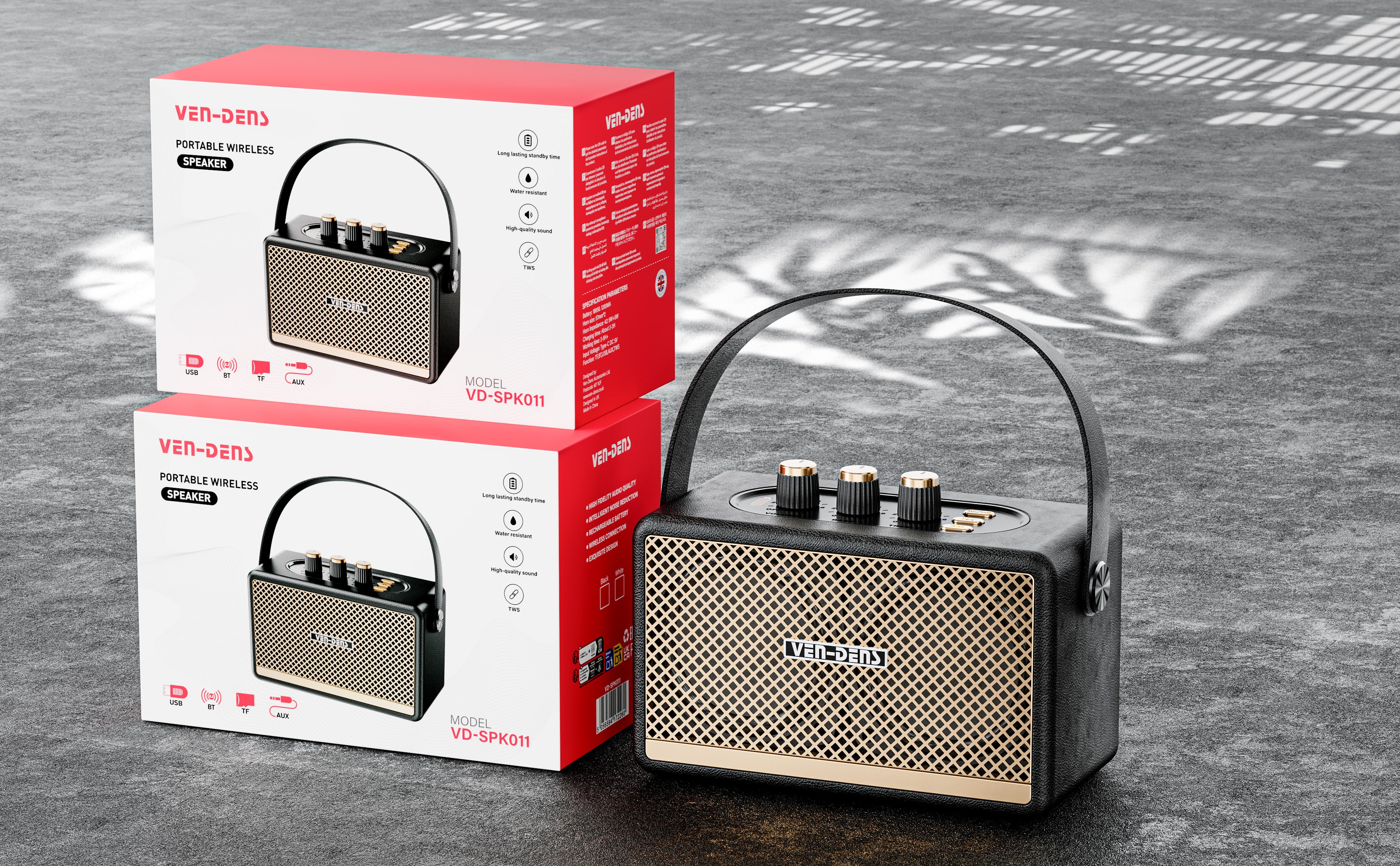 Altavoz portátil estilo retro con Bluetooth 5.3 y sonido potente 10W(VEN-DENS SPK011)