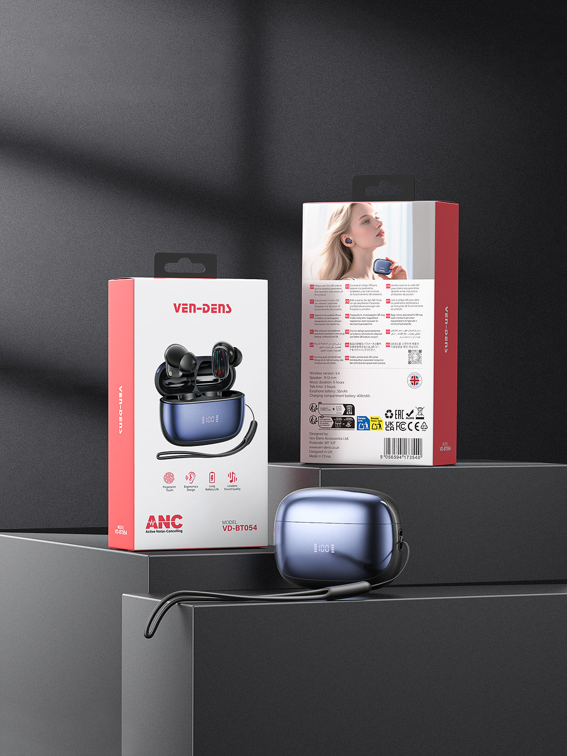 Auriculares Bluetooth con ANC y pantalla LED | Sonido premium y cancelación de ruido(VEN-DENS BT054)