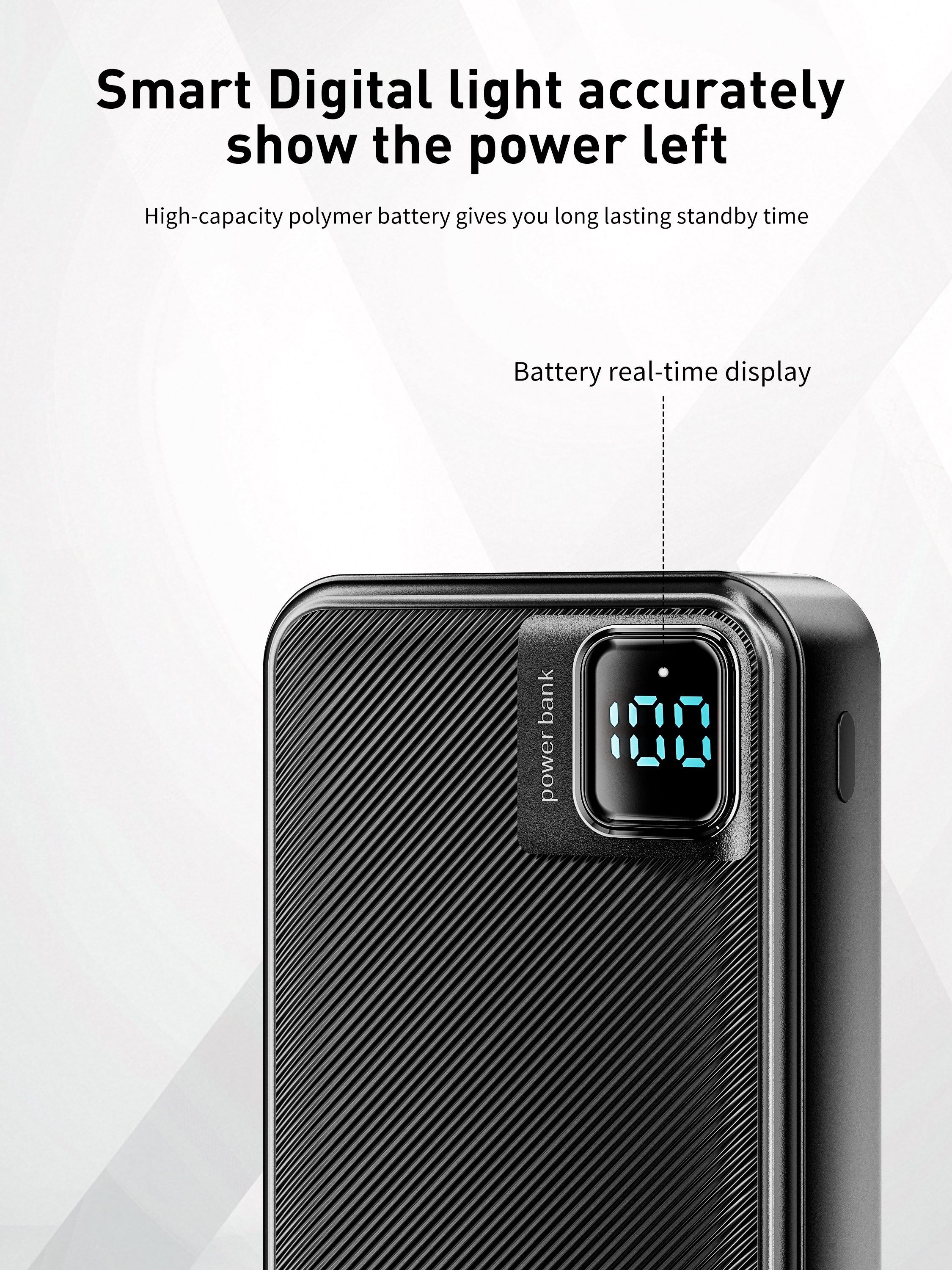 Power Bank 20000mAh 22.5W carga rápida con 4 cables integrados | Batería externa portátil con pantalla LED (Blanco/Negro)（VEN-DENS PB061)