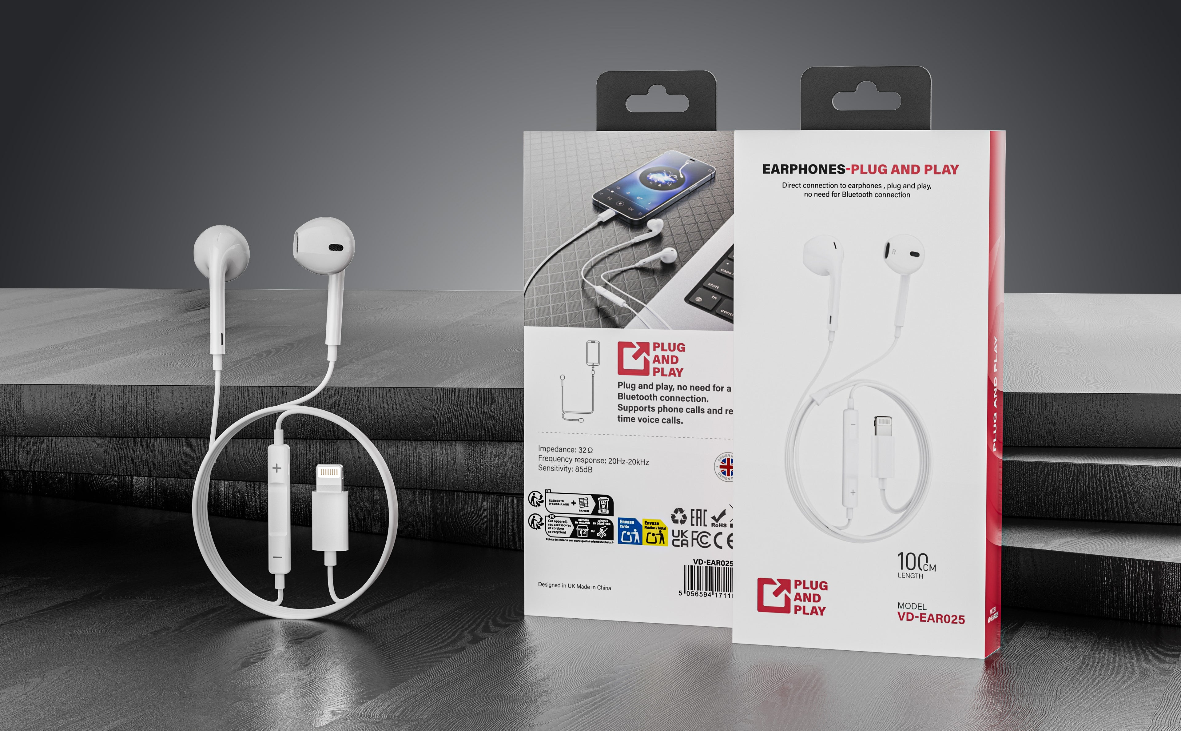 Auriculares con cable Lightning blancos sin Bluetooth| Para iPhone, cómodos y sin goma(VEN-DENS EAR025)