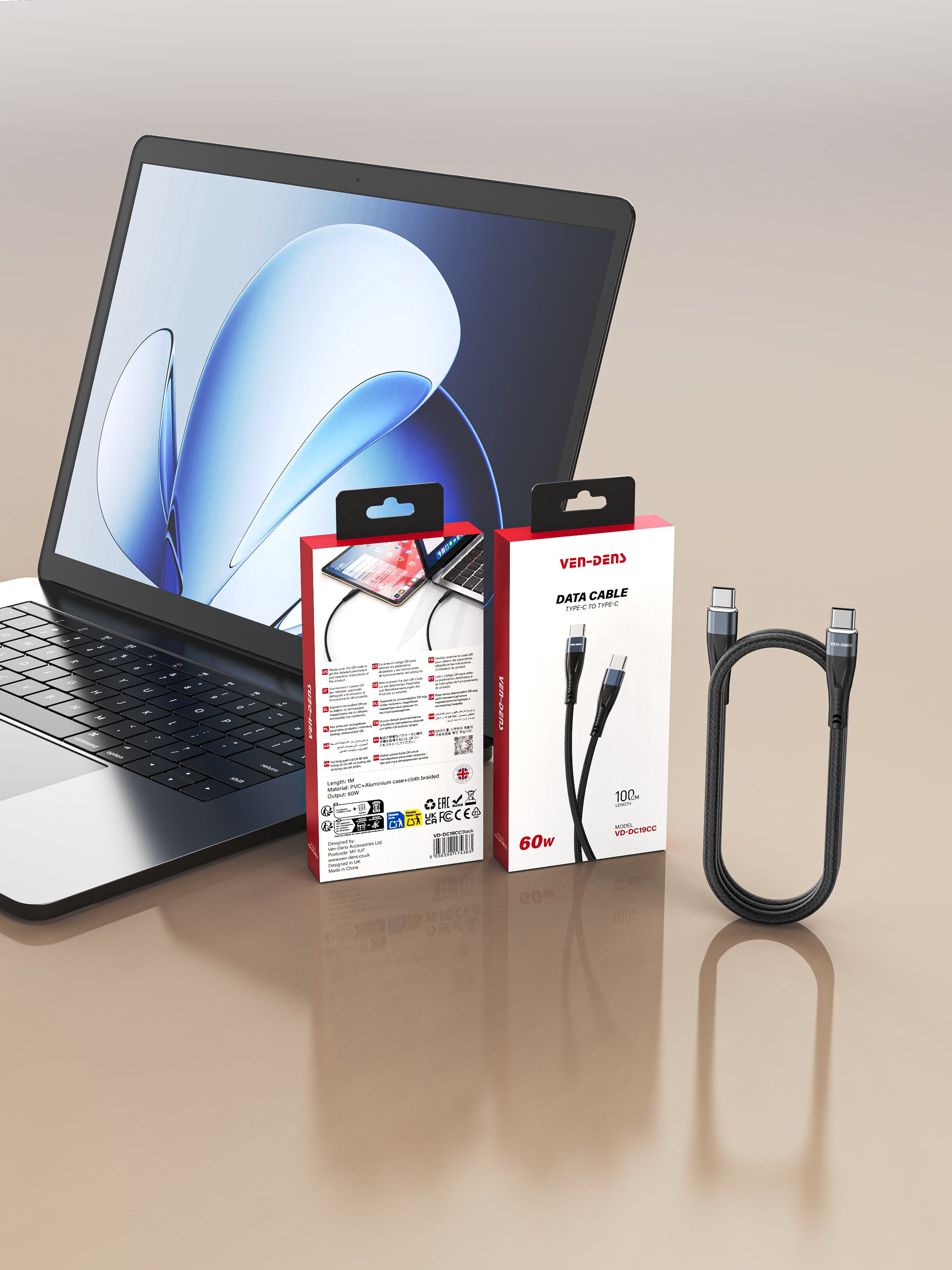 Cable USB a Lightning de carga | Nylon trenzado y conector de aluminio (VEN-DENS DC19L)