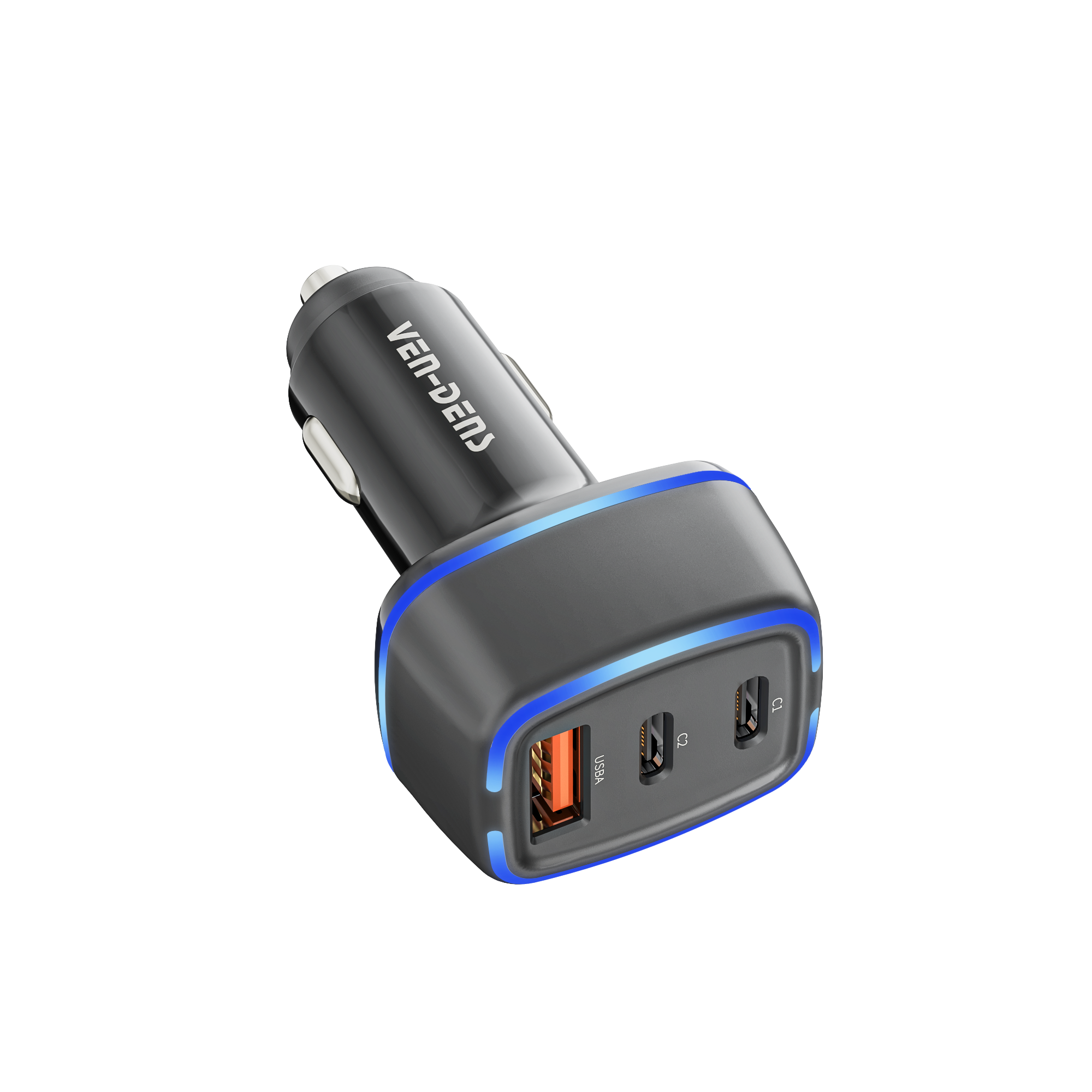 Cargador coche USB-C + USB 40W | Doble Type-C PD20W + USB QC18W con luz LED（VEN-DENS CC008)