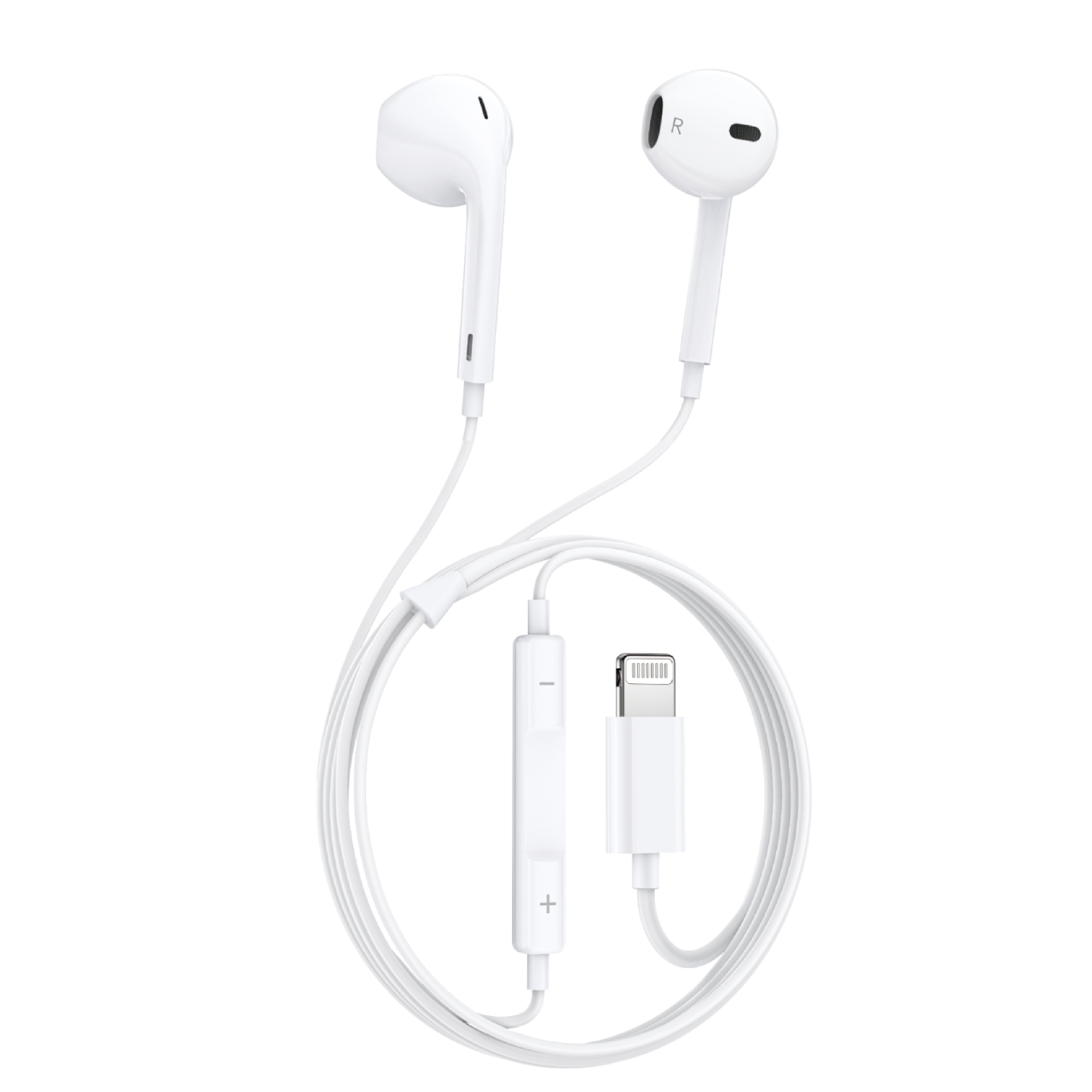 Auriculares con cable Lightning blancos sin Bluetooth| Para iPhone, cómodos y sin goma(VEN-DENS EAR025)