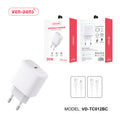 Cargador rápido USB-C 20W PD + Cable Type-C a Lightning 27W | Cargador EU para iPhone, phone (VEN-DENS TC012BC)