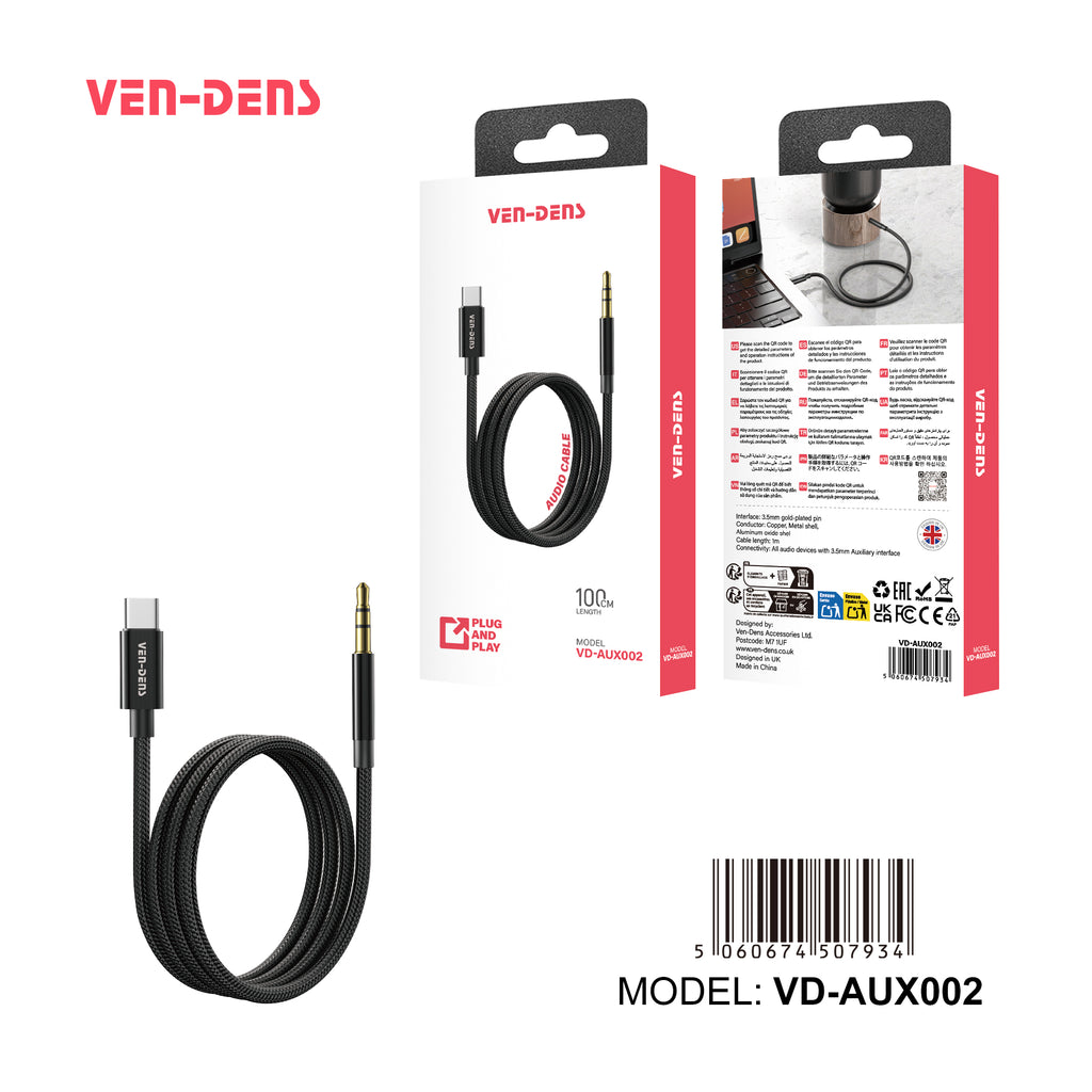 Cable USB-C a 3.5mm AUX 1m aluminio | sonido estéreo alta calidad（VEN-DENS AUX002)