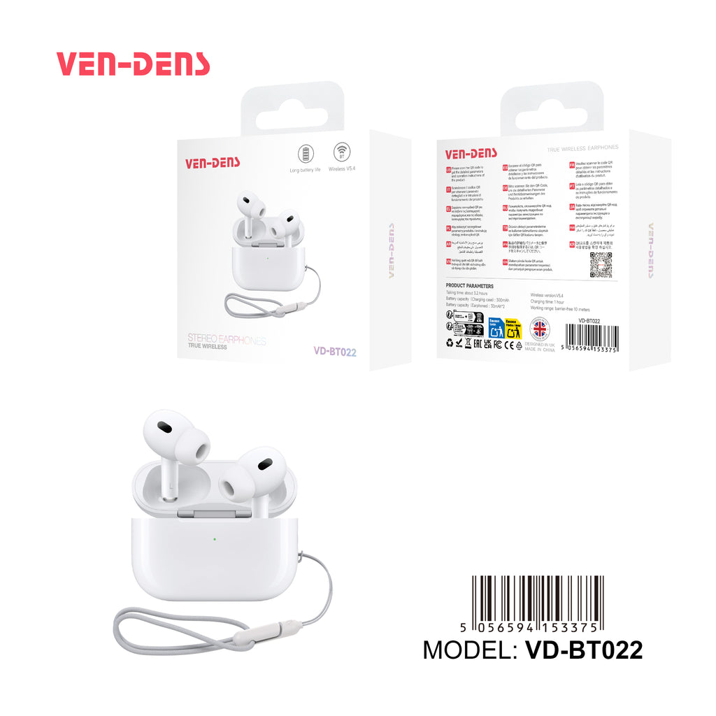 Auriculares Bluetooth blancos tipo AirPods | Diseño moderno y conexión estable（VEN-DENS BT022)