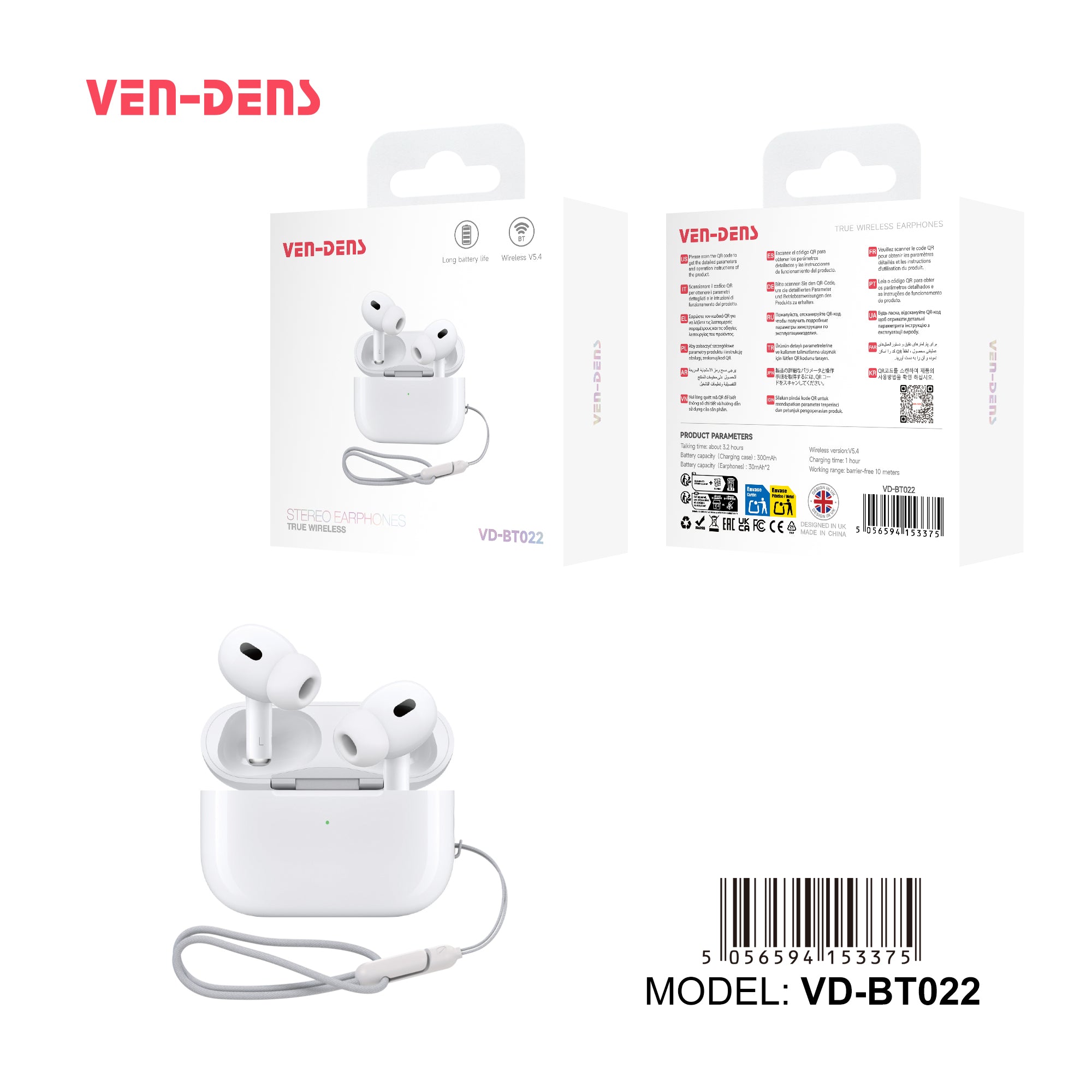 Auriculares Bluetooth blancos tipo AirPods | Diseño moderno y conexión estable（VEN-DENS BT022)