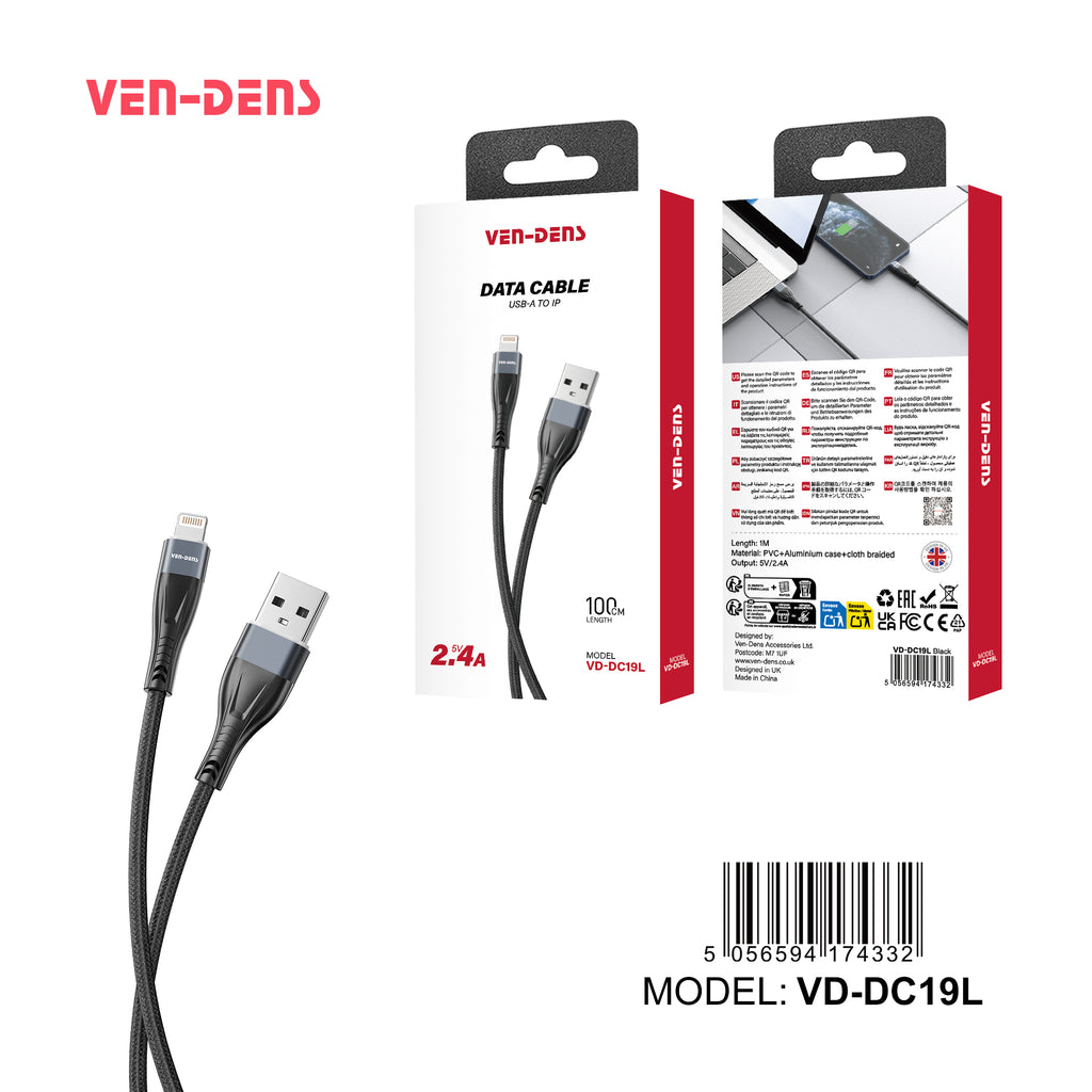 Cable USB a Lightning de carga | Nylon trenzado y conector de aluminio (VEN-DENS DC19L)