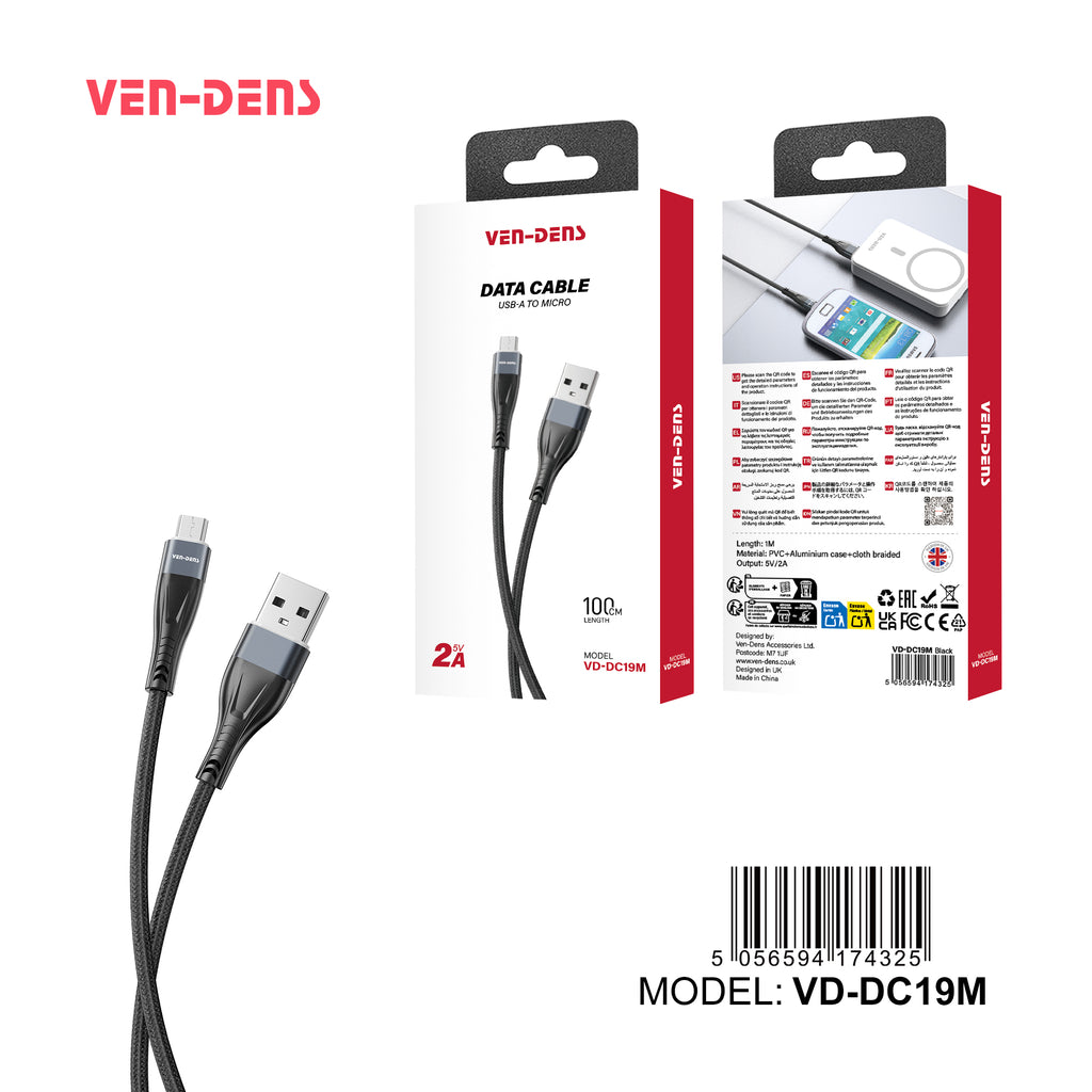 Cable USB a Micro USB de carga | Nylon trenzado y conector de aluminio (VEN-DENS DC19M)