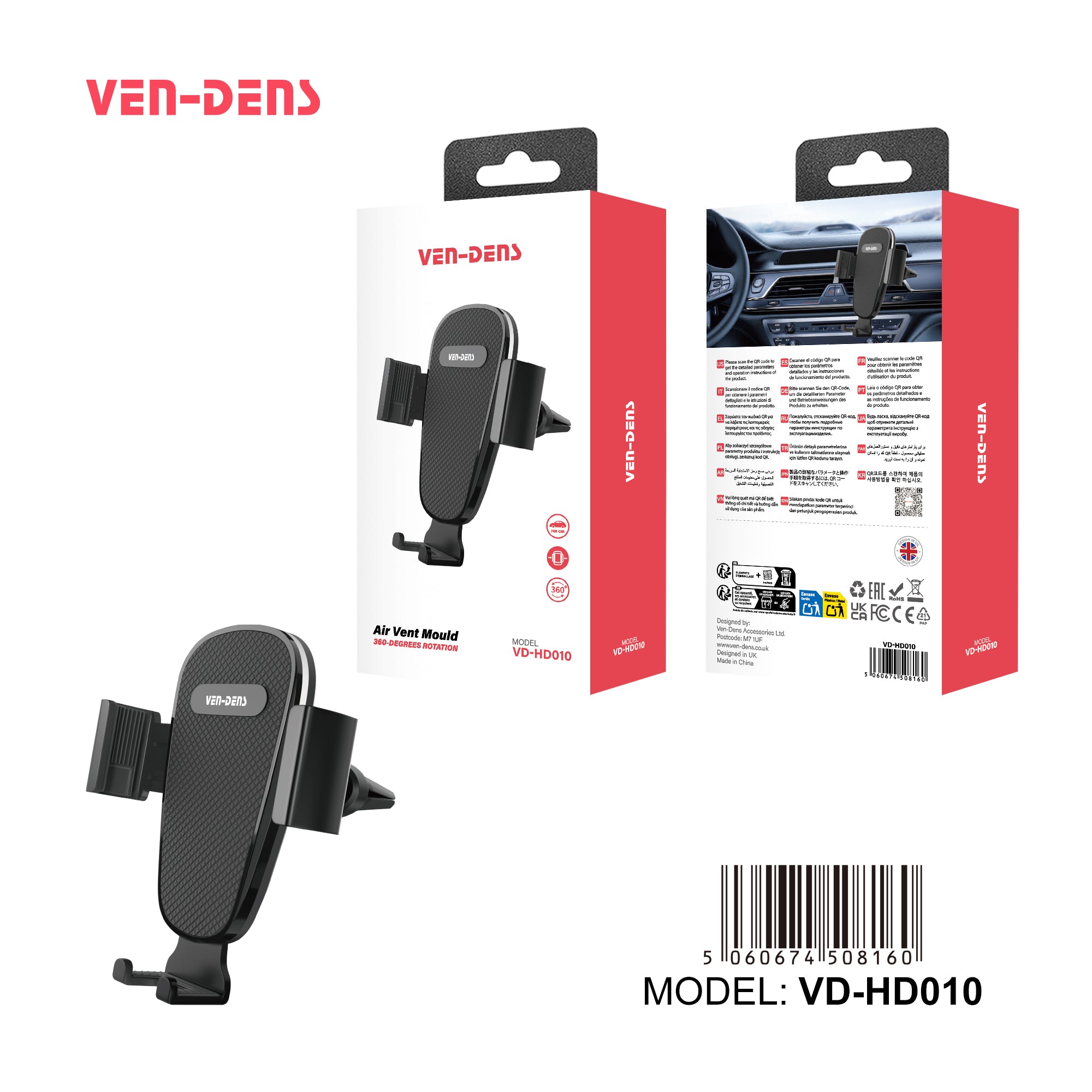Soporte móvil coche para rejilla de ventilación | Rotación 360°, ajuste automático, sujeción firme（VEN-DENS HD010)