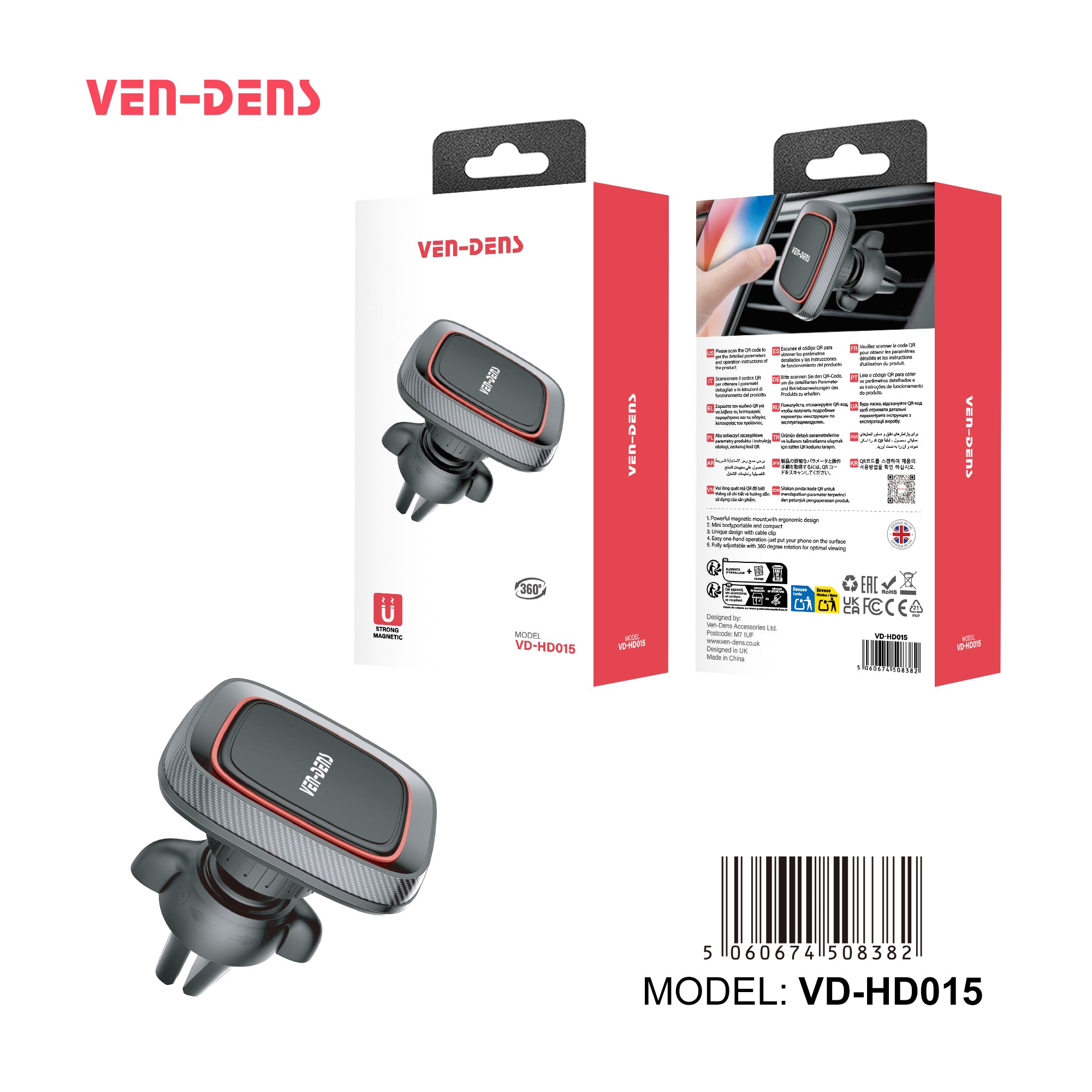 Soporte Magnético para Móvil en Coche – Anticaídas, Giro 360° (VEN-DENS HD015)