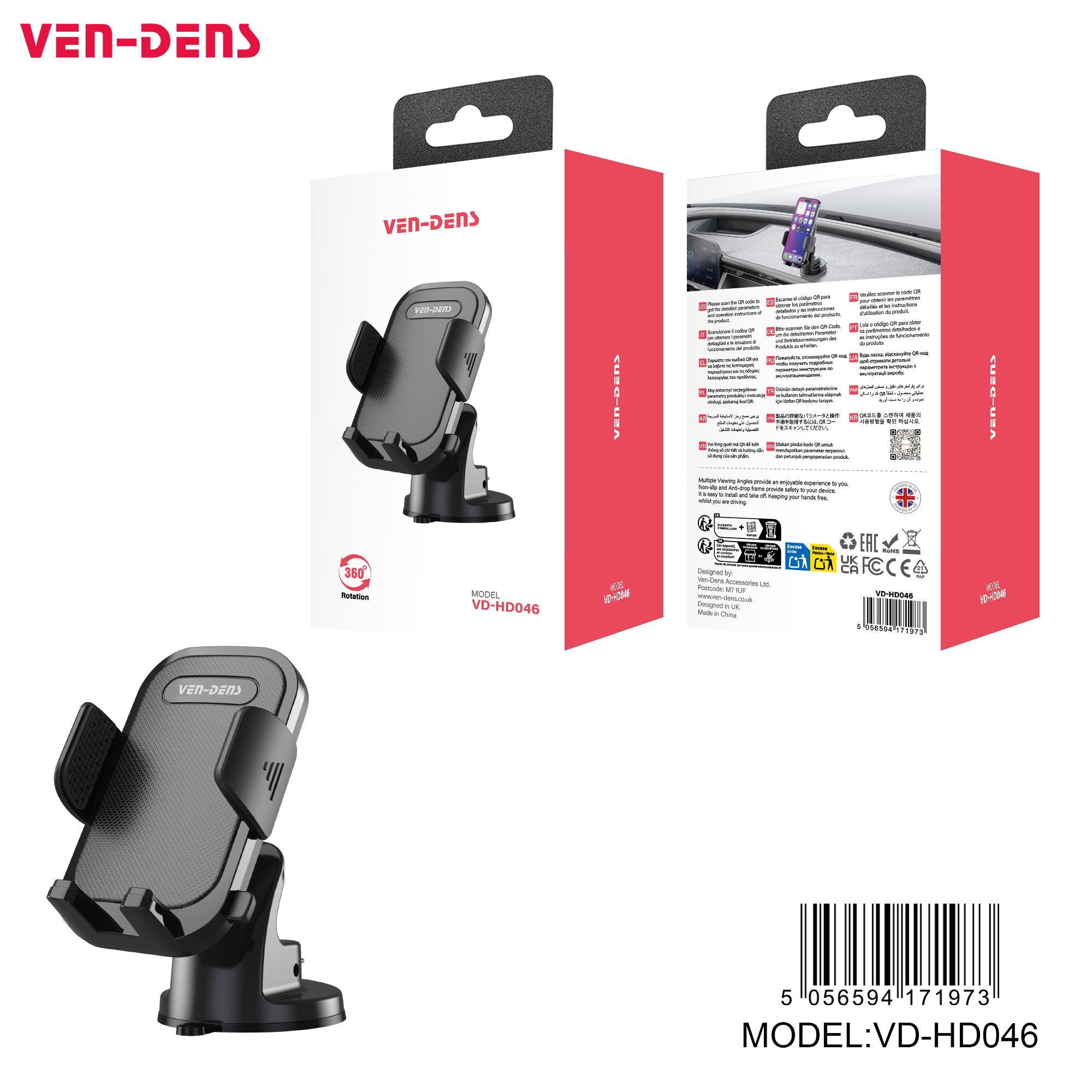 Soporte móvil coche para salpicadero | Base estable, rotación 360°, soporte universal（VEN-DENS HD046)