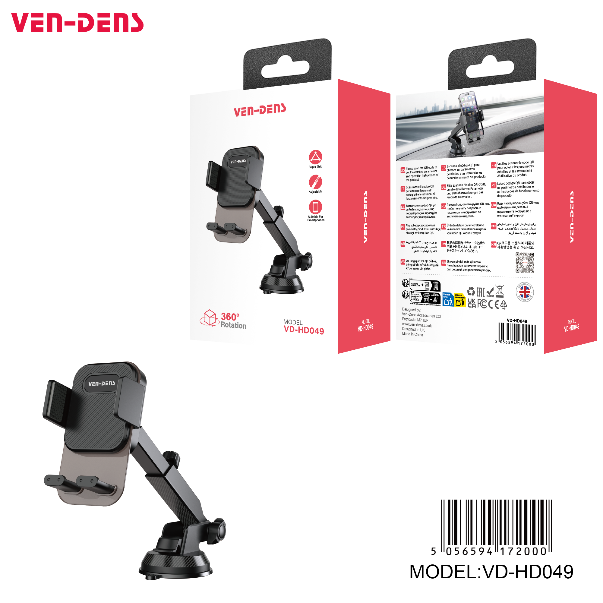 Soporte móvil coche para salpicadero con brazo ajustable | Rotación 360°, base estable（VEN-DENS HD049)