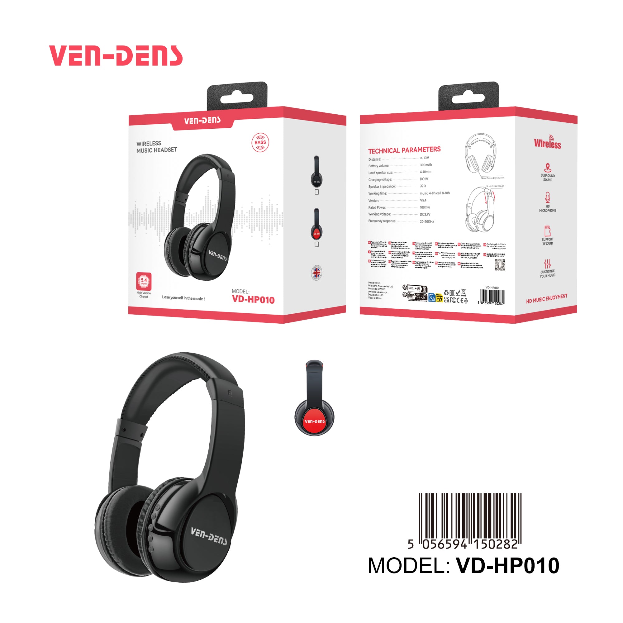 Auriculares inalámbricos over-ear | Sonido potente y cómodos para uso diario（VEN-DENS HP010)