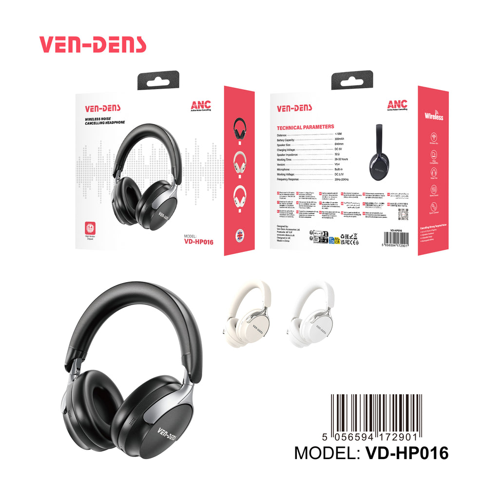 Auriculares Bluetooth de diadema con ANC | Sonido de alta calidad y cancelación de ruido (3 colores)(VEN-DENS HP016)
