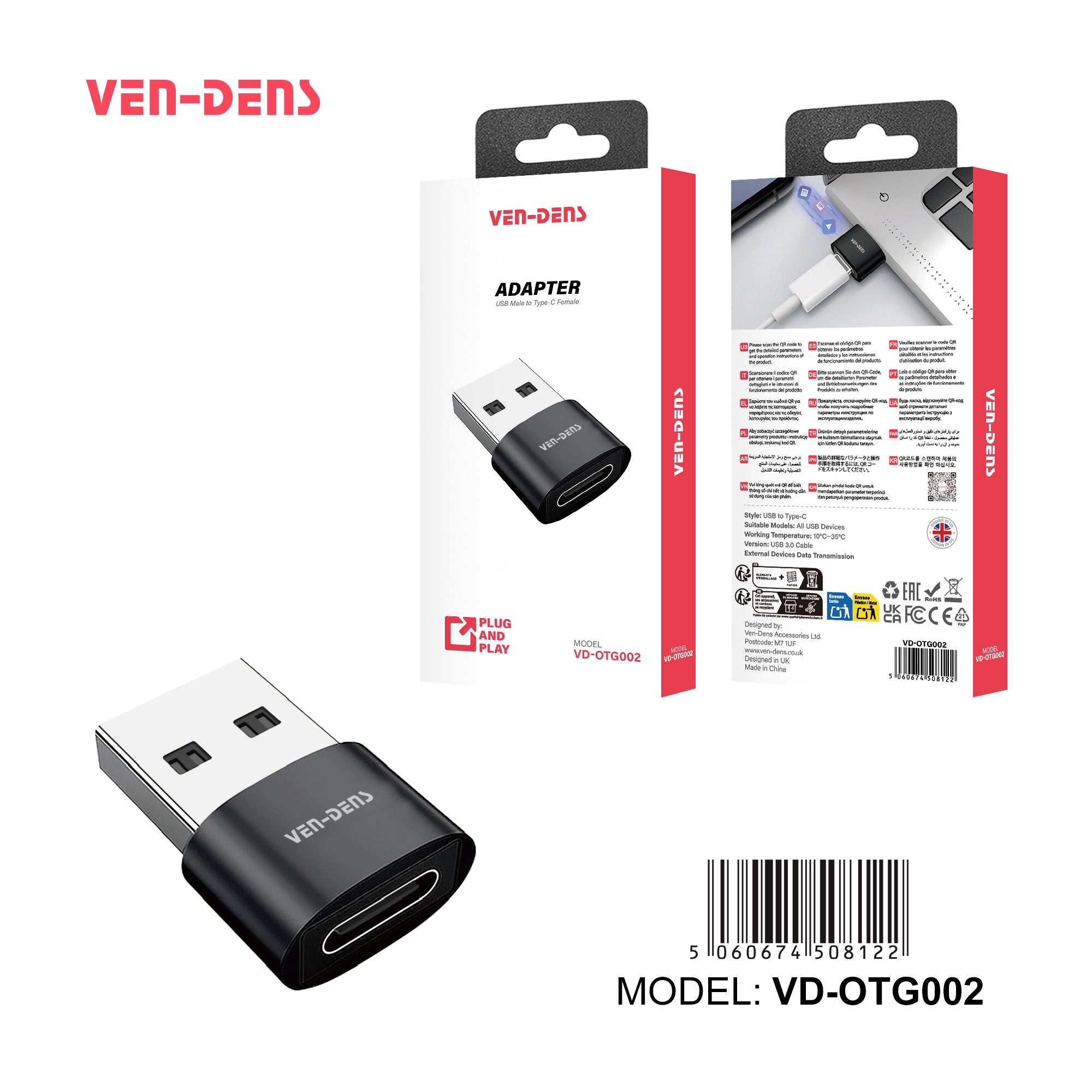 Adaptador USB a Tipo C convertidor en aluminio USB-C OTG(VEN-DENS OTG002)
