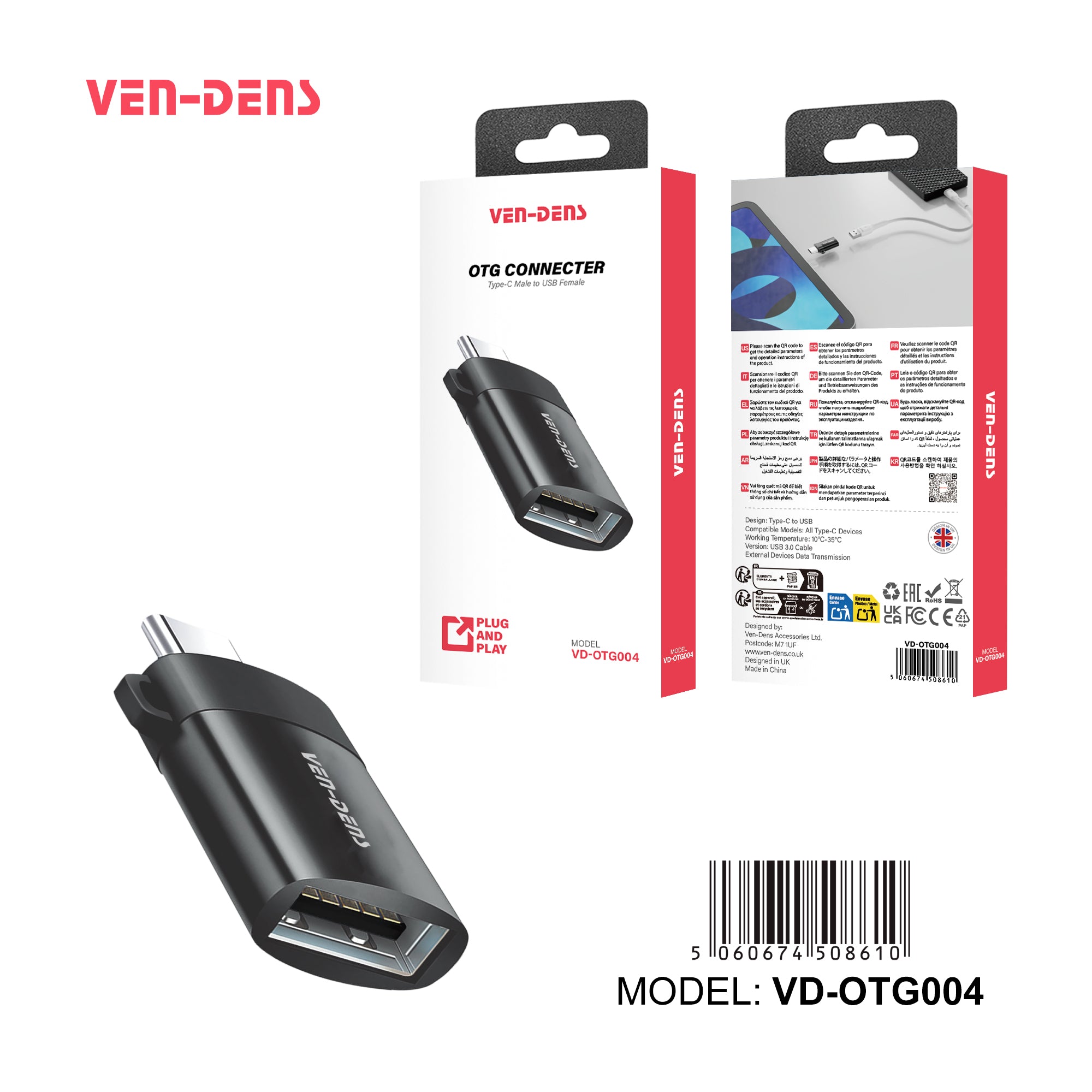 Adaptador USB-C a USB 3.0 OTG de aluminio(VEN-DENS OTG004)