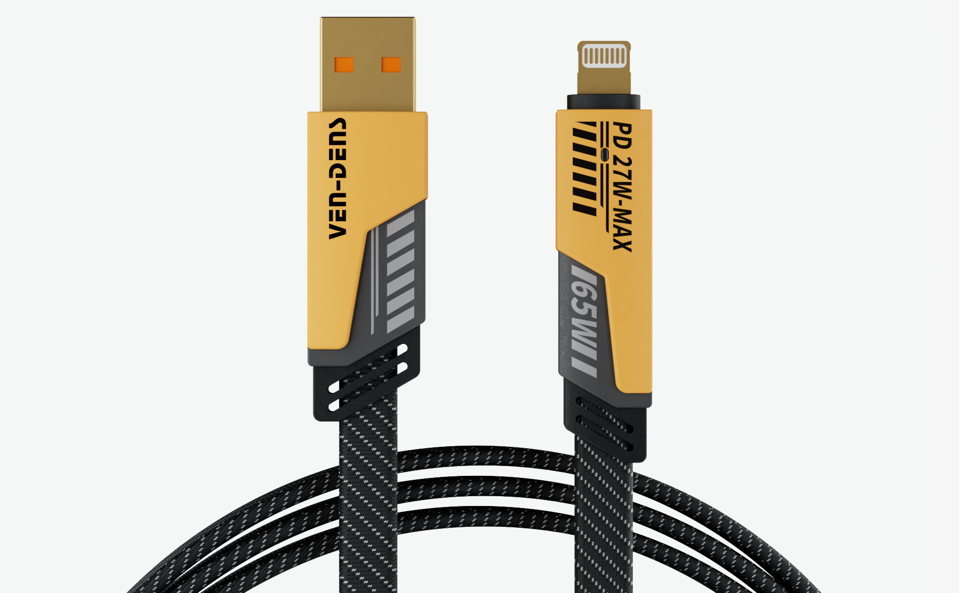 Cable 4 en 1 de carga rápida 65W | Nylon trenzado y conectores de aleación de zinc (USB-C, Lightning)(VEN-DENS DCA05)