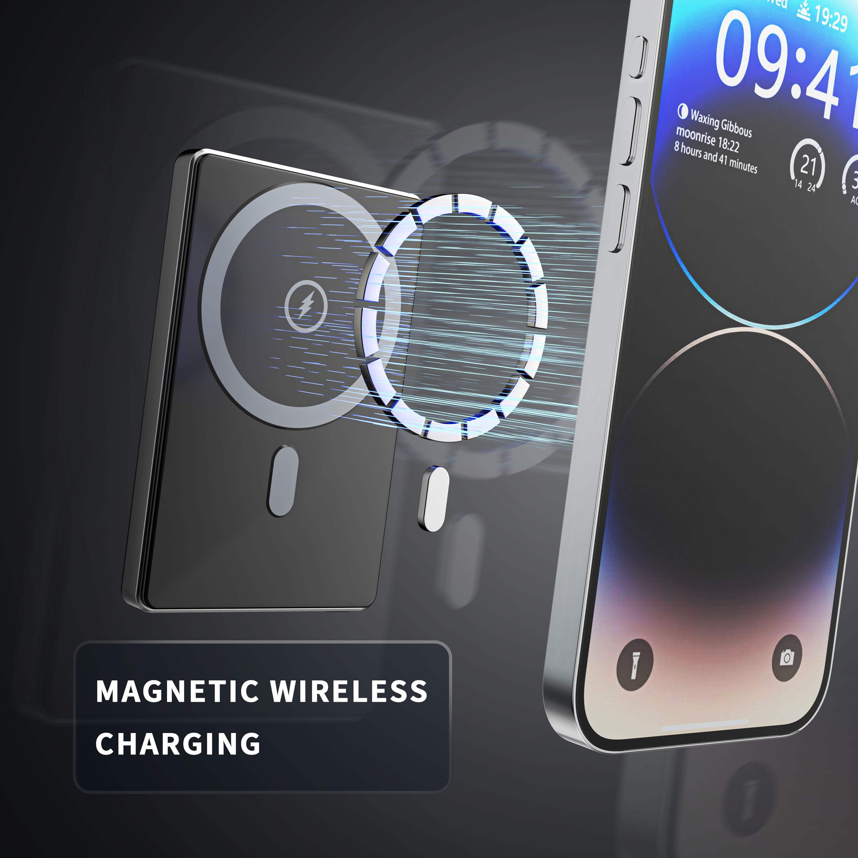 Power Bank Magnético 5000mAh con carga inalámbrica 15W | Batería portátil con fijación magnética y luz LED（VEN-DENS PB023)